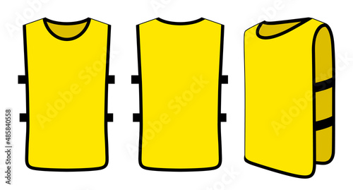 Blank Yellow Soccer Football Training Vest Template on White Background. Front, Back and Side Views, Vector File