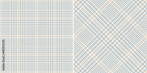 Glen check plaid pattern in soft cashmere blue and beige for spring autumn winter. Seamless pixel textured tartan tweed plaid for dress, scarf, jacket, coat, skirt, other modern fashion textile print.