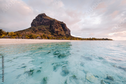 beach on Le Morne Brabant, a UNESCO world heritage site.Coral reef of the island of Mauritius