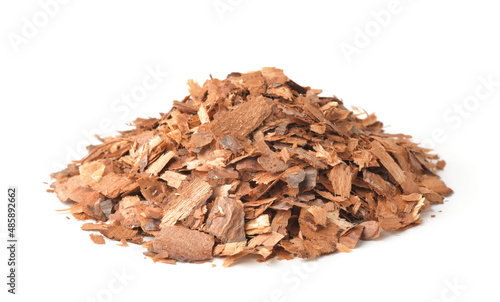 Heap of pine bark mulch chips