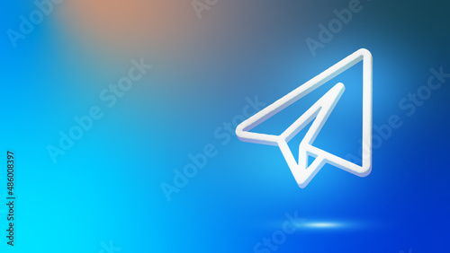 Telegram icon on color background. Abstract telegram logo. Icon of telegram messenger with neon light