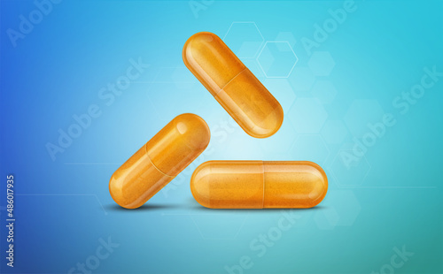 turmeric powder herbal capsules isolated on blue background-vector illustration 