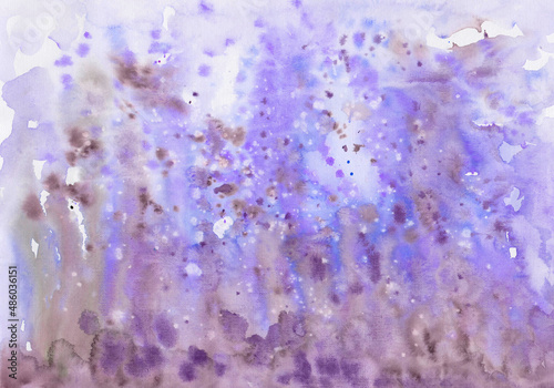 Watercolor dark background. Blue smoke. Purple, blue, light blue, violet spots, splashes, bubbles, smudges. Ink stains. The blue paint has spread. The bottom of the ocean, the sea. Falling stones. 