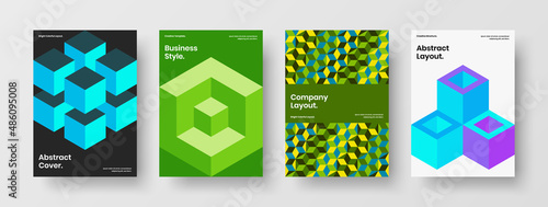 Premium geometric shapes poster concept set. Multicolored annual report vector design illustration collection.
