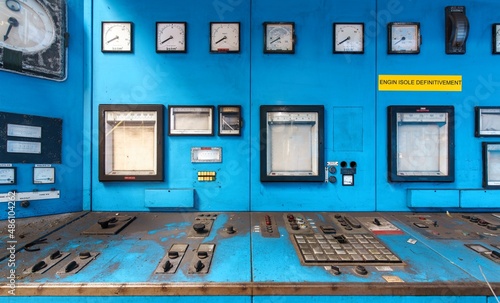 close up of an old control room of a plant