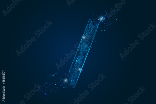 Abstract isolated blue image of a slash sign. Polygonal illustration looks like stars in the blask night sky in spase or flying glass shards. Digital design for website, web, internet.