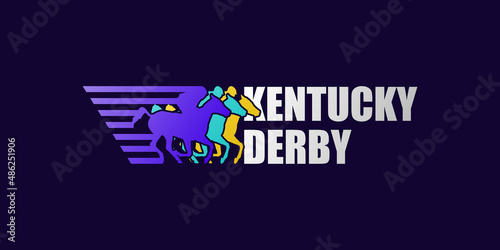 Three different colored horses and kentucky derby text