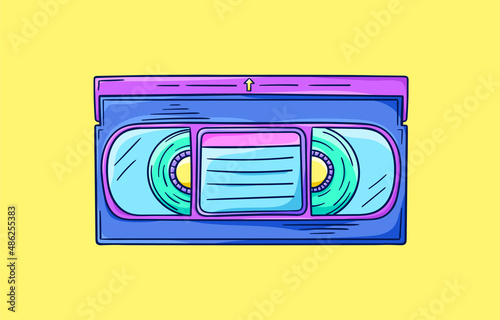 Video cassette illustration. Retro videotape for video recording. 90s style vector. 1990s trendy illustration. Nostalgia for the 90s.
