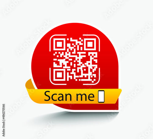  Creative concept qr code. Scan me. Colored frame with ribbon for qr code. Vector illustration 