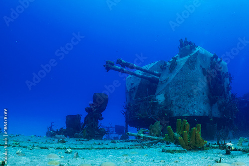 Stern guns from the sunken wreck of the Russian frigate in Cayman Brac. What was once an instrument of destruction is now home to reef fish