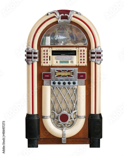 Retro juke box radio isolated on white background