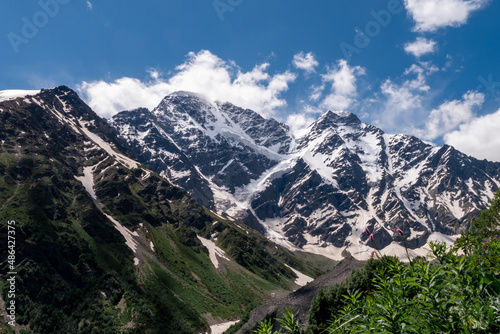 Greater Caucasus Range. Glacier Seven on mount Donguz-Orun in Elbrus region. Summer landscape