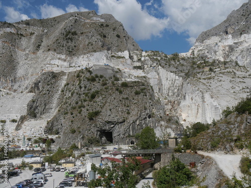 panorama of the Fantiscritti marble quarry with the mountain eroded by the extraction of the rock in the background