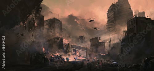 Apocalyptic destruction scene, 3D illustration