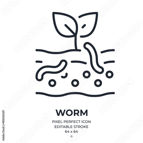 Soil earthworm editable stroke outline icon isolated on white background flat vector illustration. Pixel perfect. 64 x 64.