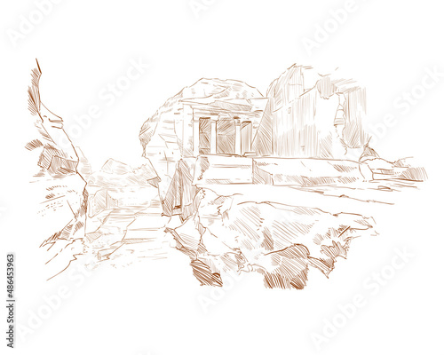 Petra. Jordan. Ancient city. Hand drawn vector illustration