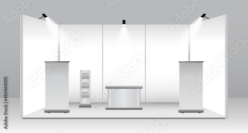 set of realistic trade exhibition stand or white blank exhibition kiosk or stand booth corporate commercial. eps vector 