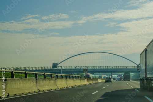 Bridge over the highway A1 - Casello A1 motorway Reggio Emilia. View from Santiago Calatrava on the autostrada A1