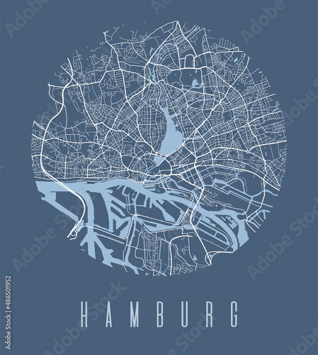 Hamburg city map circle poster. Round circular road aerial view, street map vector illustration. Cityscape area panorama.
