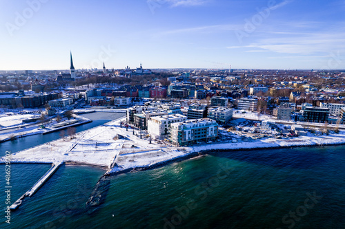 Aerial view of City Tallinn Estonia in winter time