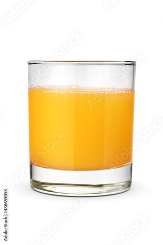 Glass of orange juice isolated on white.