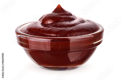 Bowl of barbecue sauce isolated on white.