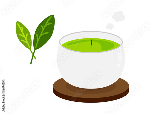 茶柱が立った緑茶と、茶葉のベクターイラスト