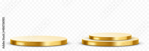 Set of vector gold podiums png. Golden pedestal on an isolated transparent background. Podium for advertising, podium for products. PNG.