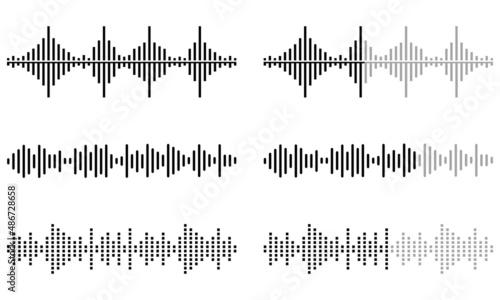 Vector music sound wave set. Vibration and pulsing lines. Audio Player. Audio equalizer.