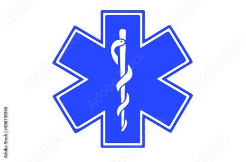 Symbol of Emergency, Paramedic. Star of Life emblem isolated on white background. Vector Flat, EPS 10.