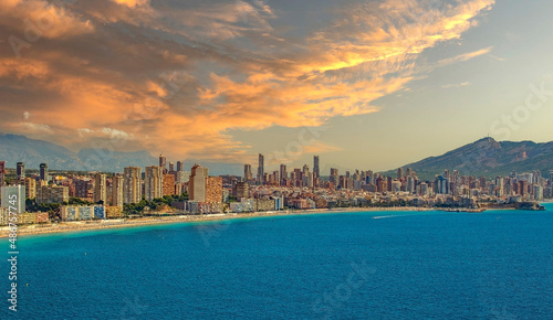 Panoramic view of skyscrapers of the city, Benidorm, Spain