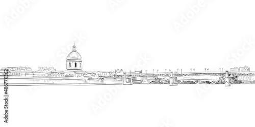 Pont Saint Pierre. Toulouse, France. Hand drawn sketch. Vector illustration.