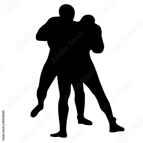 Outline silhouette of a wrestler athlete in wrestling. Greco Roman, freestyle, classical wrestling. Fighting game. Flat style. Isolated vector illustration.