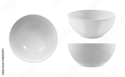 White deep soup bowl set. Realistic vector mockup.