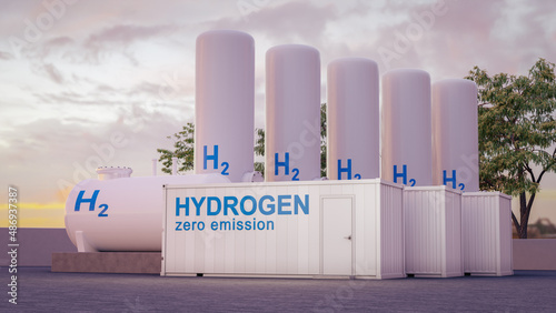 hydrogen zero emission storage center at sunset