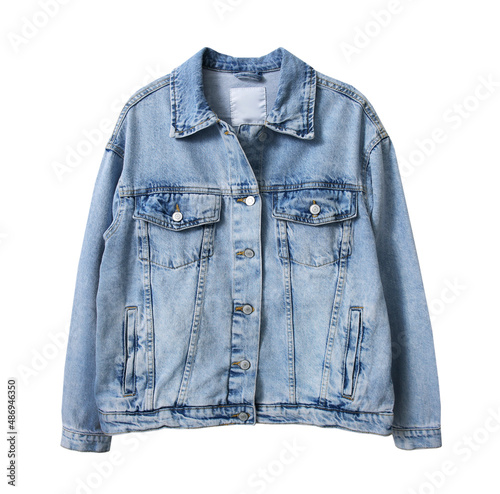 Denim jacket isolated. Blue jean coat on white background.Fashion clothes.