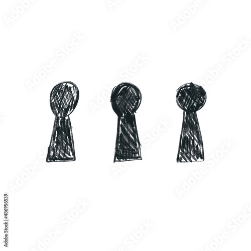 Three black keyholes, an illustration for the design of the meaning of silence, mystery, mystery, inaccessibility, fear, surprise.