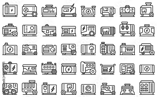 Power generator icons set outline vector. Electric engine. Diesel power