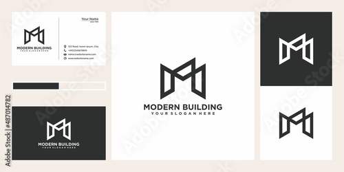 letter m with building logo design