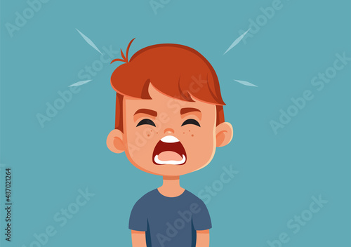 Angry Toddler Boy Screaming and Acting Out Vector Cartoon