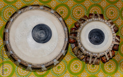 Top view of the Indian classical rhythmic instrument- Tabla/ Table. 