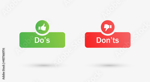 Dos and donts icons in circle frame - thumbs up or thumb down. Like or dislike - do's and don'ts frames - true or false - Dos and dont 