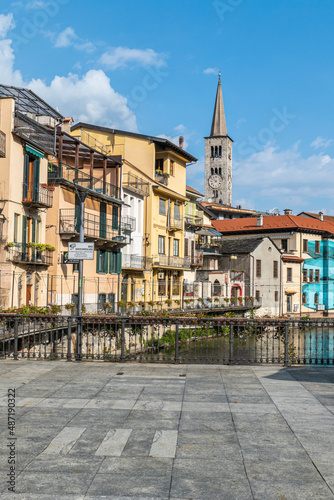 The historic center of Omegna with beautiful buildings near the river