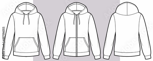 Hoodie sweat jacket with zipper and without. Mockup template.