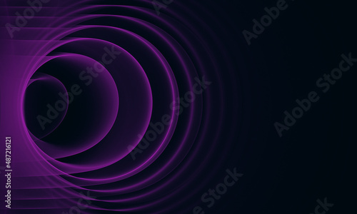 Gradient neon purple violet helix tunnel fades in black space. Echo, sound speed, wave radiance, vibration flow concept. Digital 3d artwork. Great as cover print for electronics, decoration, element.