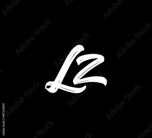 White Vector Letters Logo Brush Handlettering Calligraphy Style In Black Background Initial lz