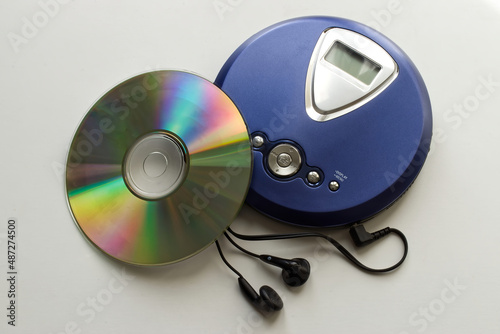 Vintage CD Player with headphones isolated on white background. Vintage Technology from the 90s.