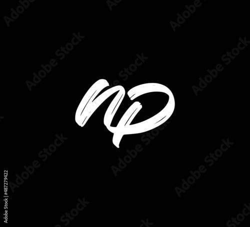 White Vector Letters Logo Brush Handlettering Calligraphy Style In Black Background Initial np