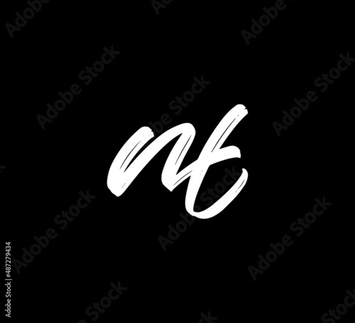White Vector Letters Logo Brush Handlettering Calligraphy Style In Black Background Initial nt