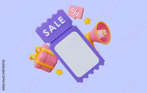 Coupon with the inscription SALE. With empty space for the price or promo code. 3d rendering